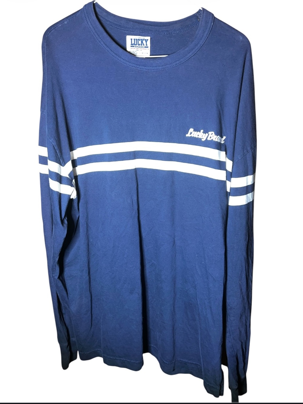 Lucky Brand Men's Long-Sleeve Navy Stripe Crewneck Shirt size L